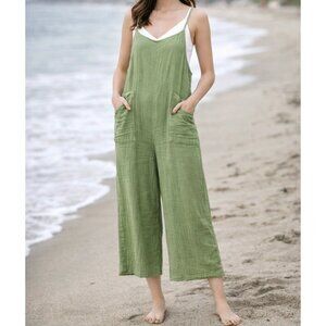 Rip Curl Green Gauzy Cotton Surf Jumpsuit Beach Summer Lightweight Size Small Wo